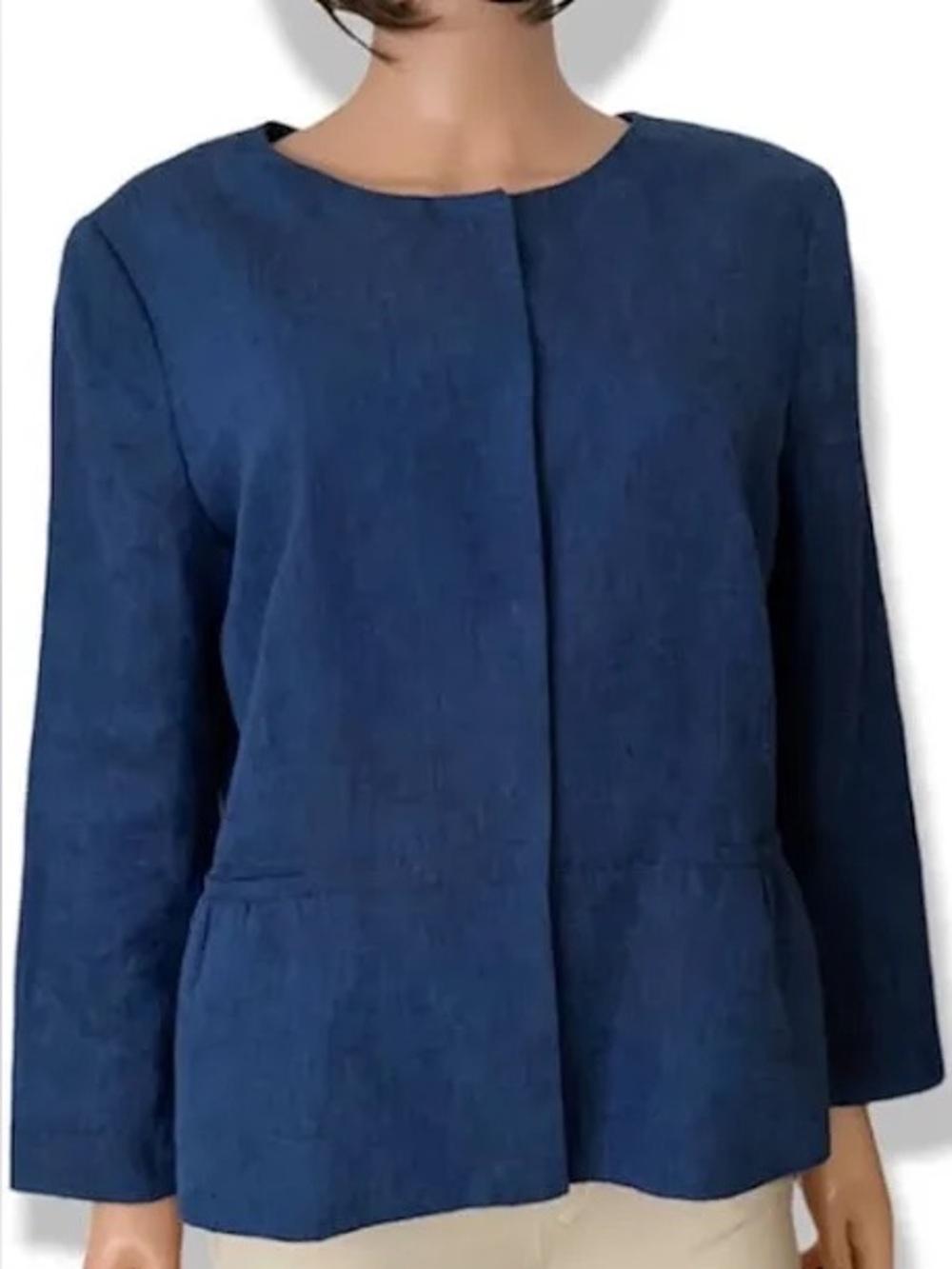 Talbots: 18, NWOT, Women's Navy Round-Neck linen Jacket